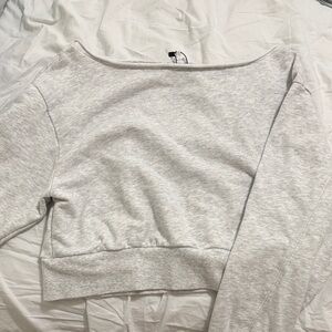 XS Garage SoftTerry Rib Off Shoulder Sweater in Grey Mix